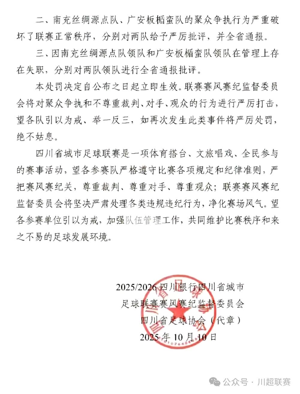 中国足球协, 处罚决定 中国足球协, 处罚决定